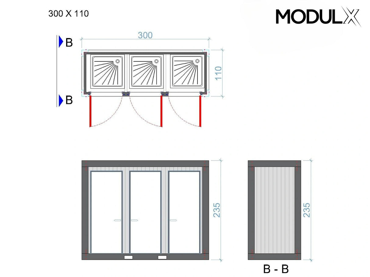 Dusche Container (3x Dusche) 110x300 (SAN-324)