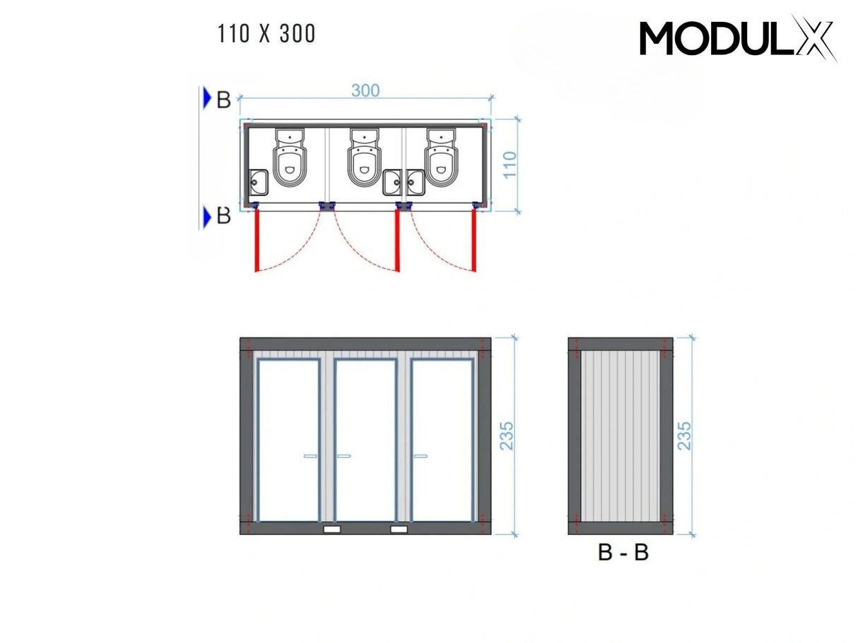 WC Container ( 3’er WC) 110x300 (SAN-311)