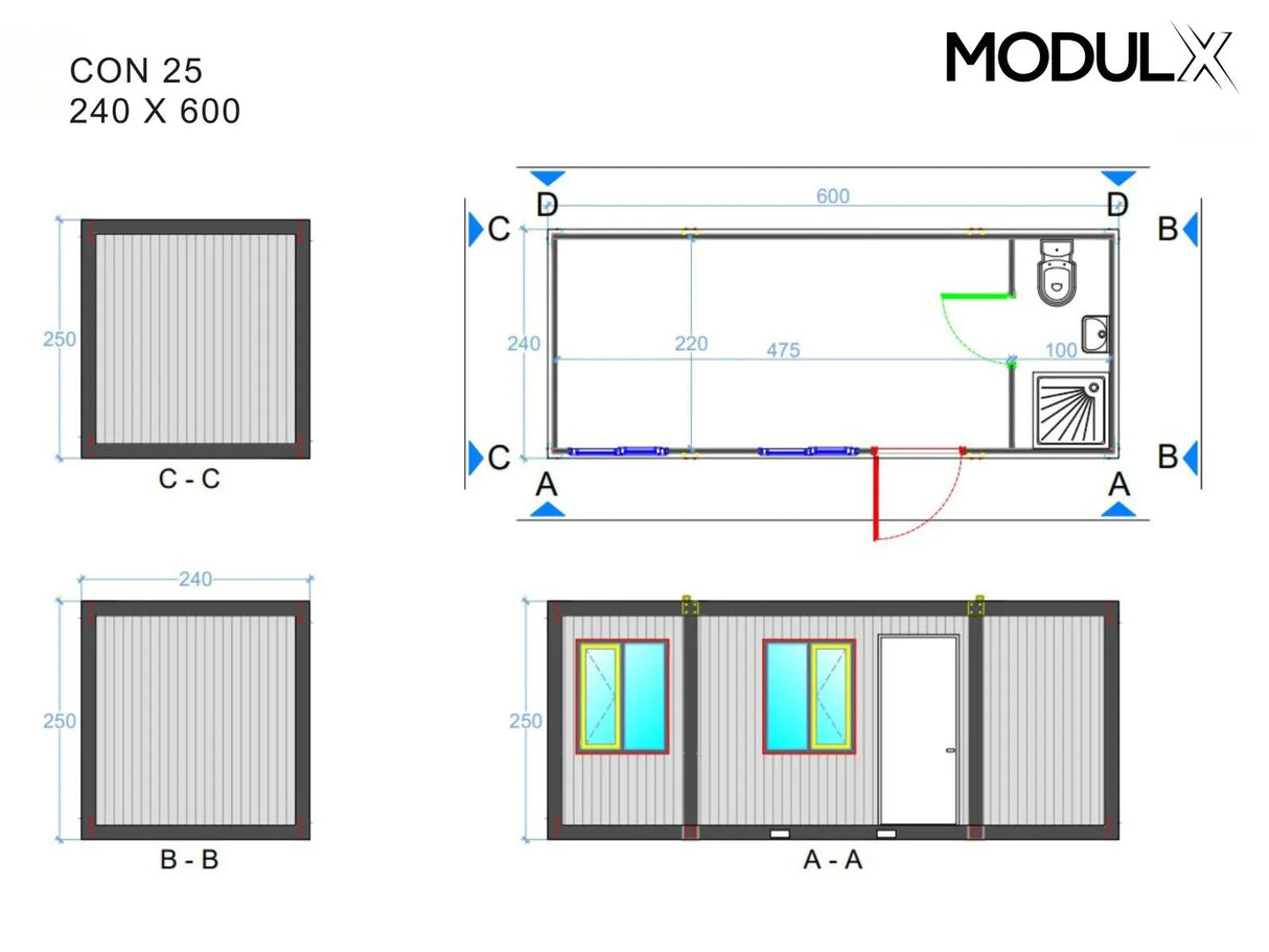 Bürocontainer Basicline Standard 240x600 (CON-25)