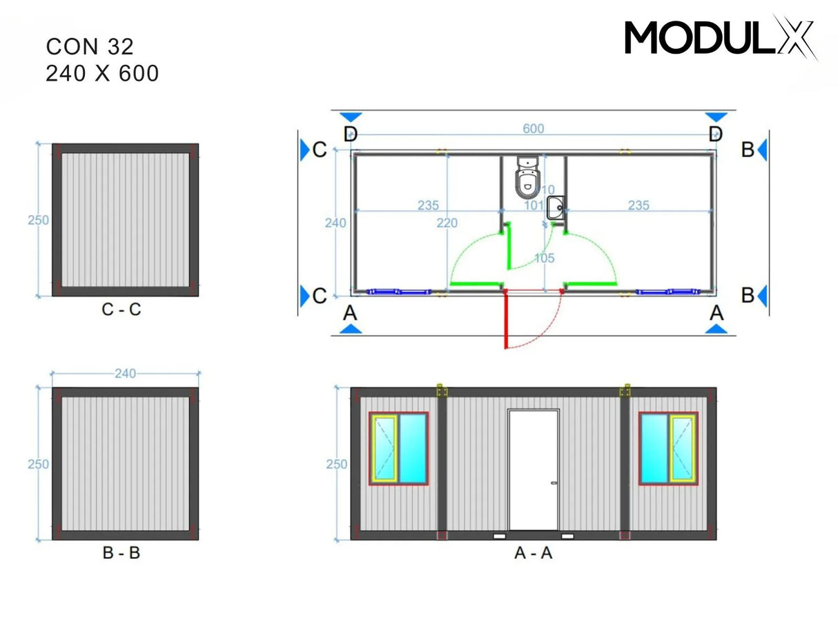 Bürocontainer Basicline Standard 240x600 (CON-32)