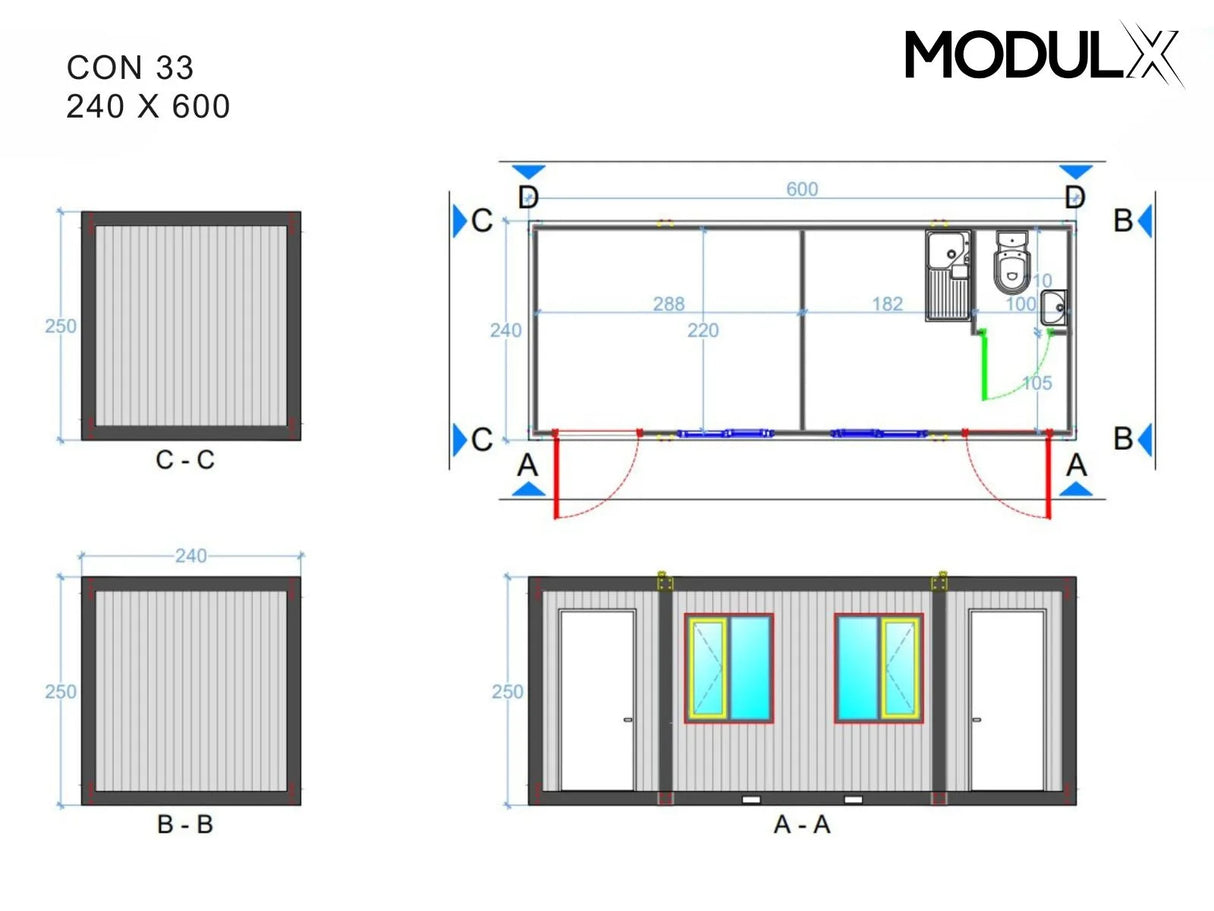 Kantoorcontainer Basicline Standard 240x600 (CON-33)