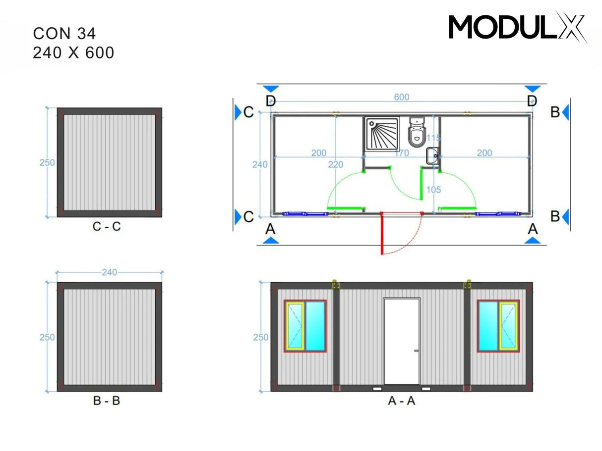 Bürocontainer Basicline Standard 240x600 (CON-34)