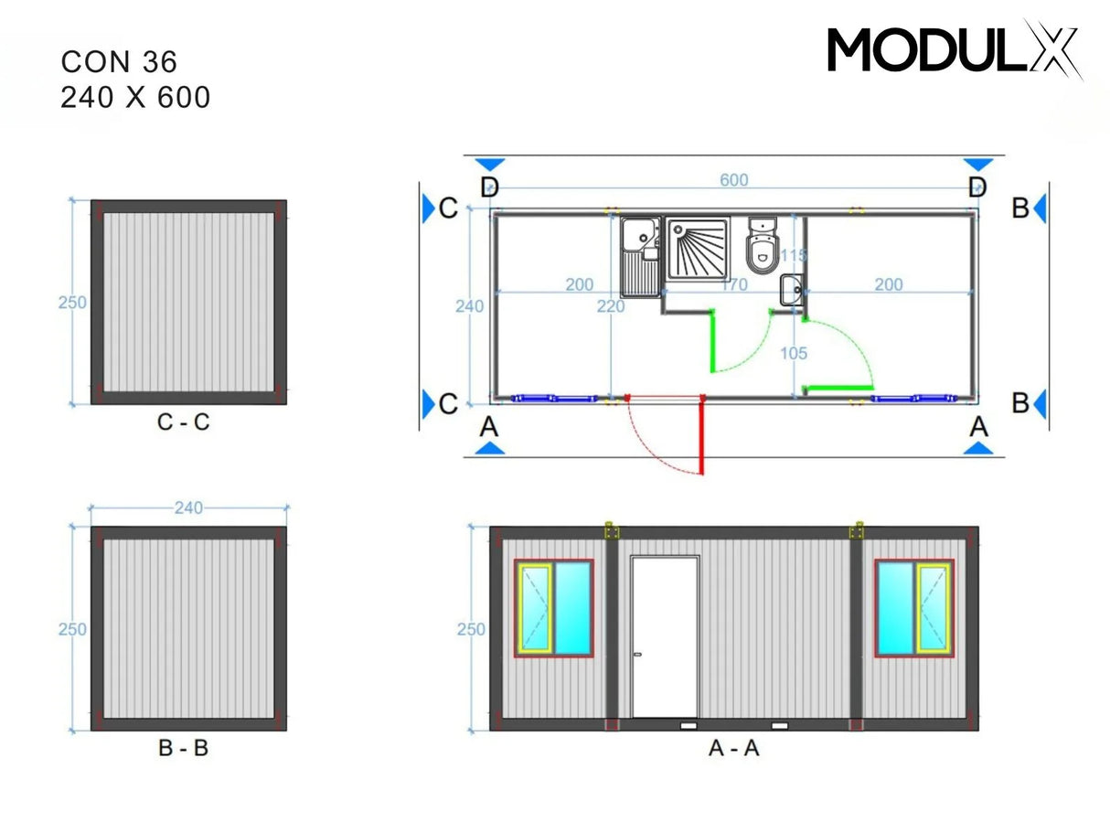 Bürocontainer Basicline Standard 240x600 (CON-36)