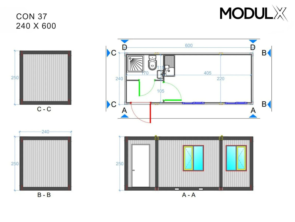 Bürocontainer Basicline Standard 240x600 (CON-37)