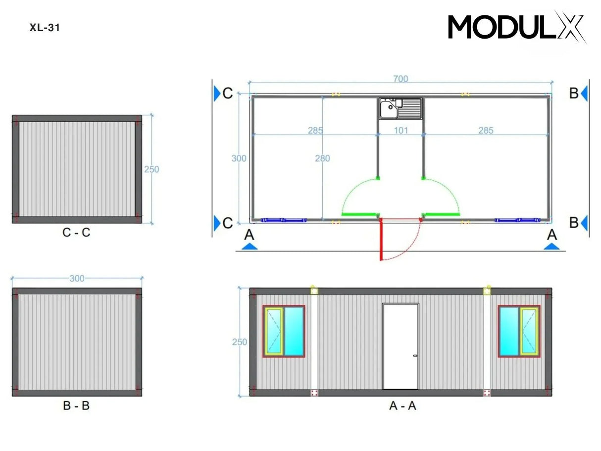 Kantoorcontainer Basicline XL 300x700 (XL-31)