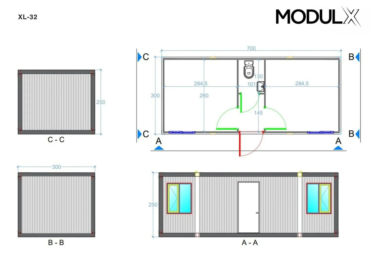 Bürocontainer Basicline XL 300x700 (XL-32)