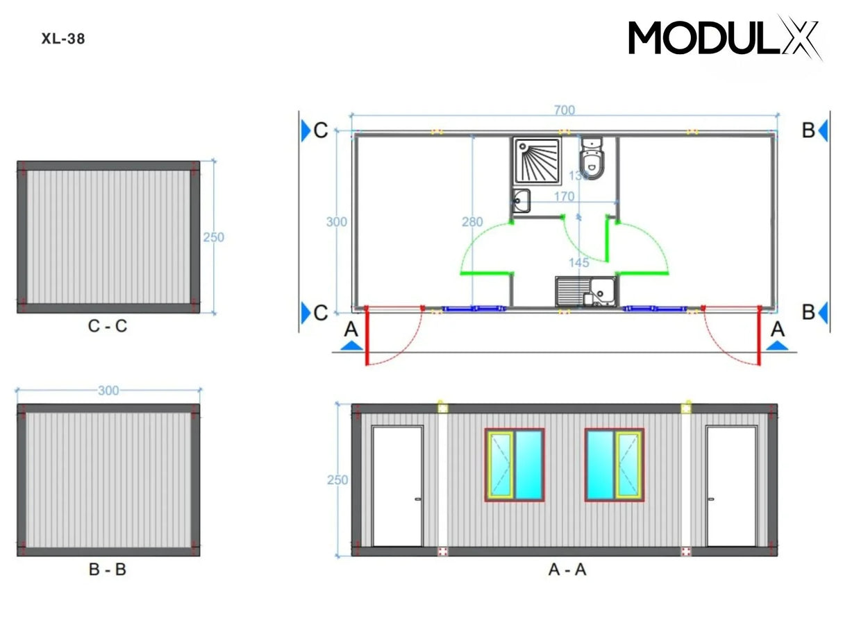 Kantoorcontainer Basicline XL 300x700 (XL-38)