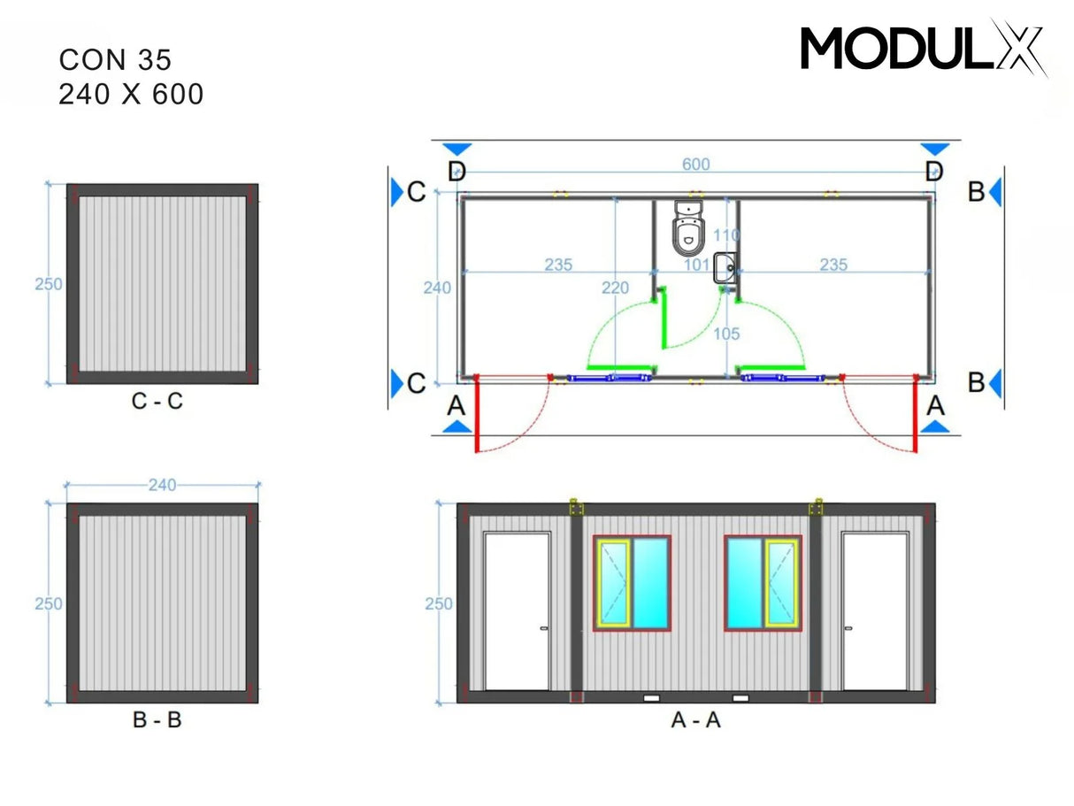 Bürocontainer Basicline Standard 240x600 (CON-35)