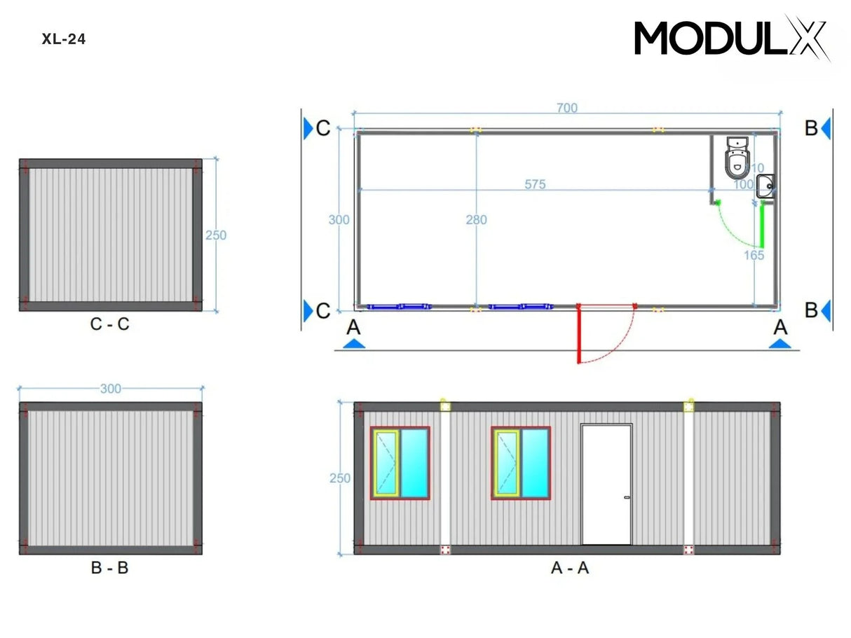 Bürocontainer Basicline XL 300x700 (XL-24)