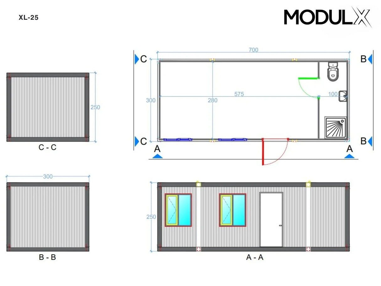 Bürocontainer Basicline XL 300x700 (XL-25)