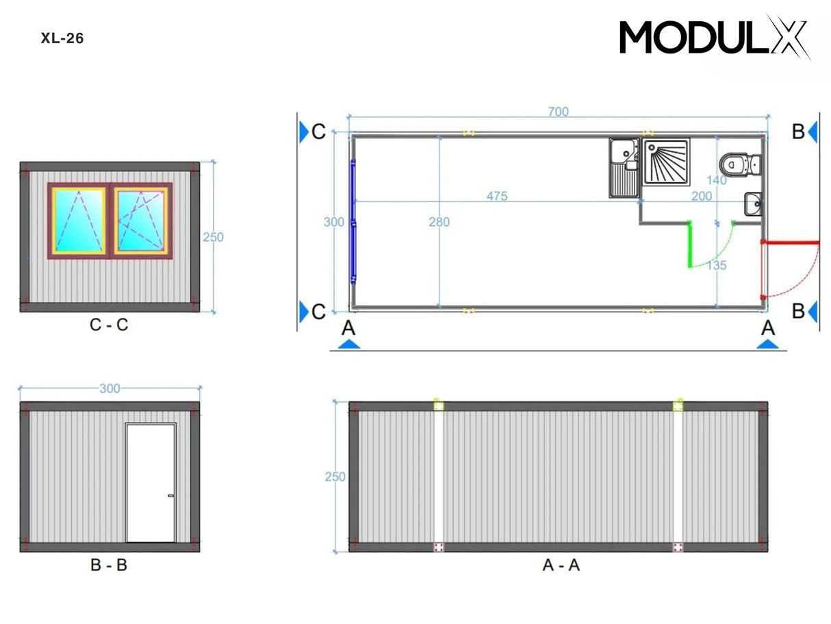 Bürocontainer Basicline XL 300x700 (XL-26)