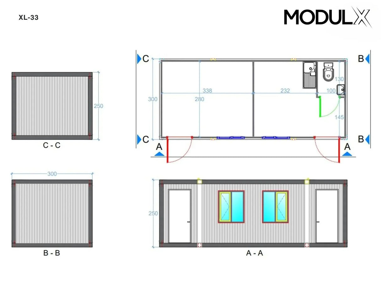 Bürocontainer Basicline XL 300x700 (XL-33)
